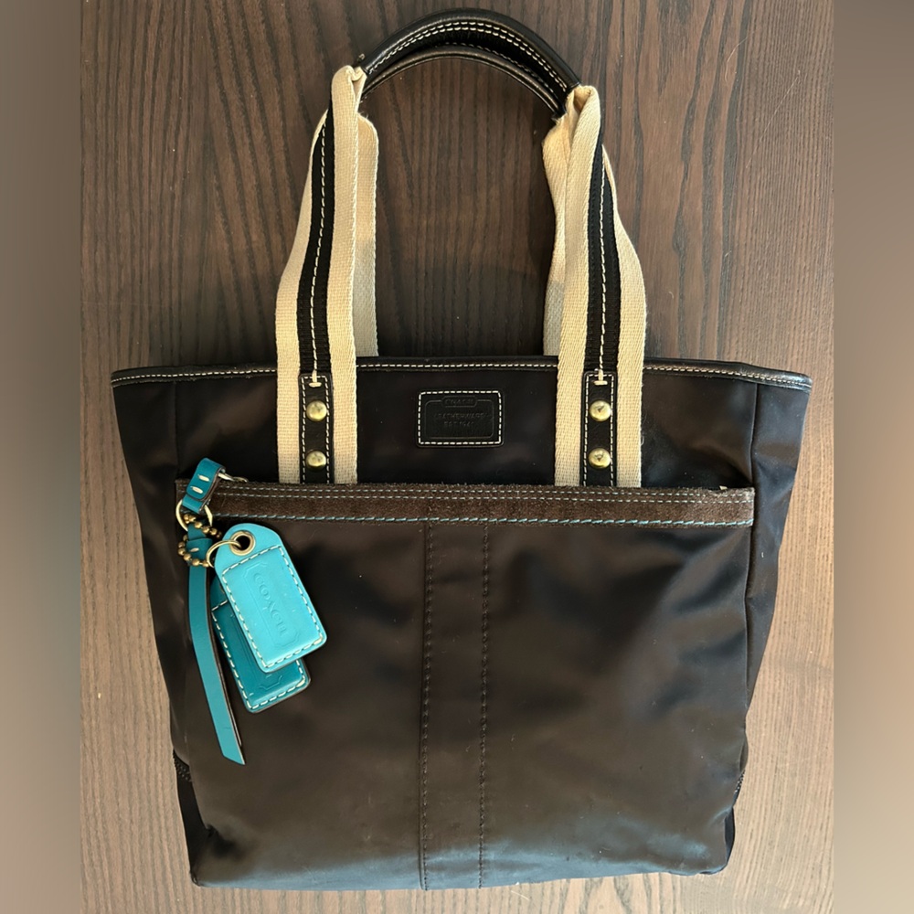 Coach Vintage Hampton Tote Shopper Purse (Black With Teal Accents)